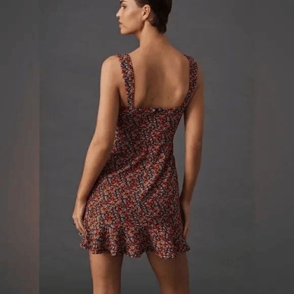 Hutch Anthropologie floral mini dress corset top ruffle hem XS